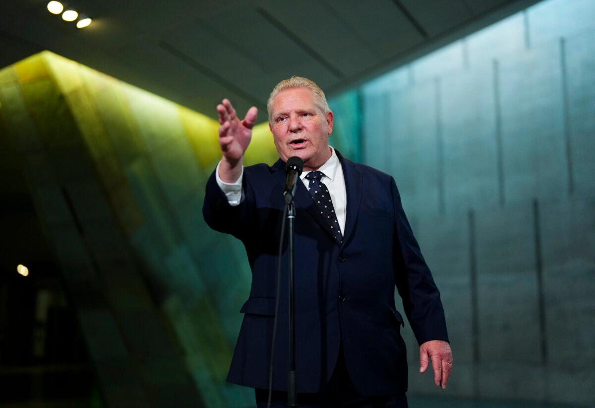Ontario Premier Doug Ford speaks to reporters following the First Ministers Meeting at the National War Museum on March 21, 2025. (The Canadian Press/Sean Kilpatrick)