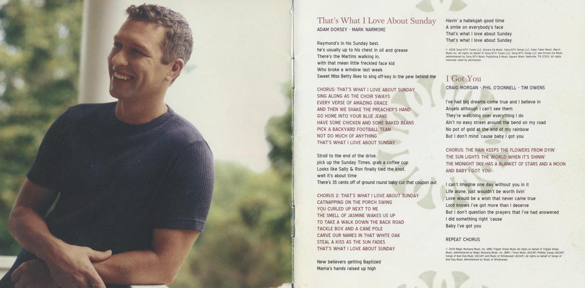 A compact disc insert from Craig Morgan's 2005 album "My Kind of Livin'," featuring hit song, "That's What I Love About Sunday." Internet Archive. (Public Domain)