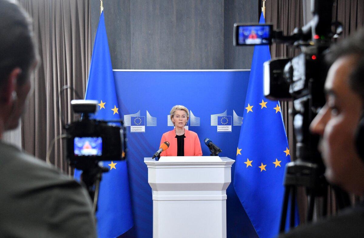 European Commission President Ursula von der Leyen in Samarkand, Uzbekistan, on April 3, 2025, ahead of the European Union–Central Asia Summit. (Vyacheslav Oseledko/AFP via Getty Images)