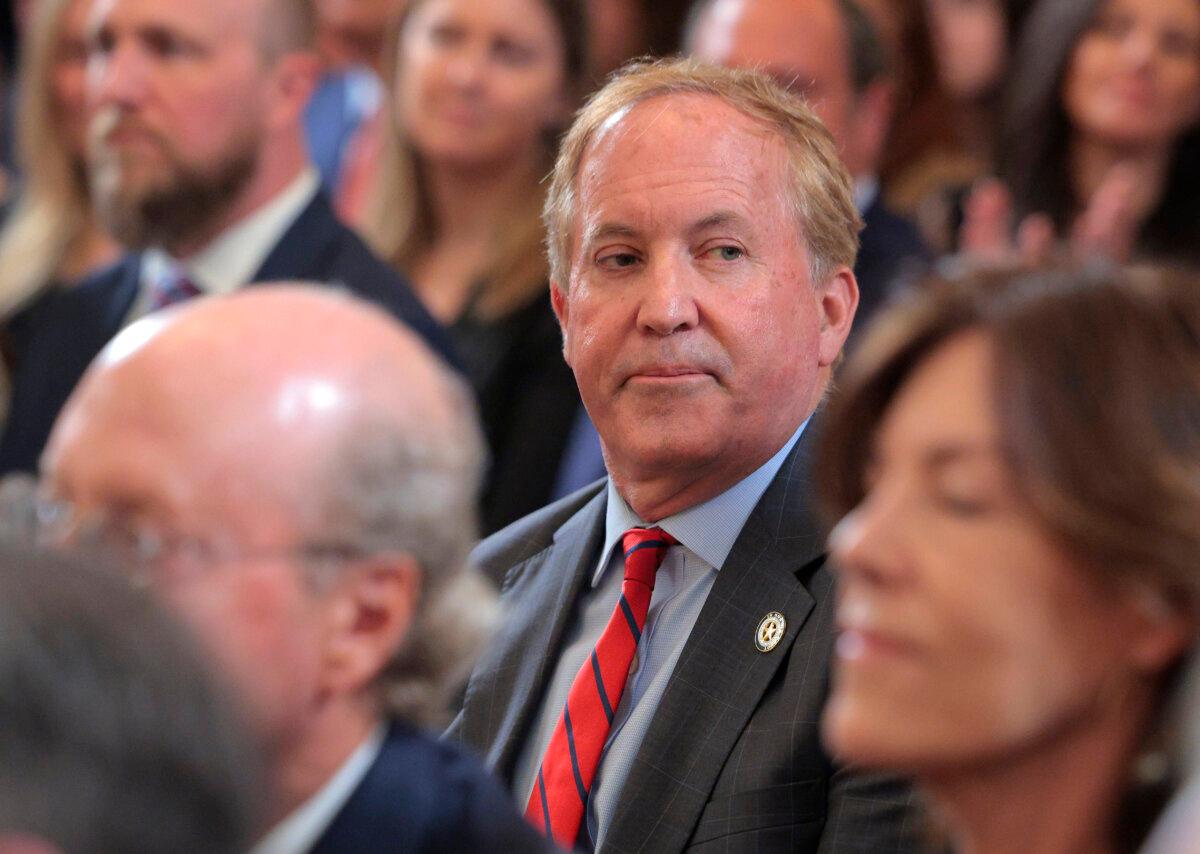 Texas Attorney General Ken Paxton attends the executive order signing ceremony to reduce the size and scope of the Education Department, in the East Room of the White House on March 20, 2025. (Chip Somodevilla/Getty Images)