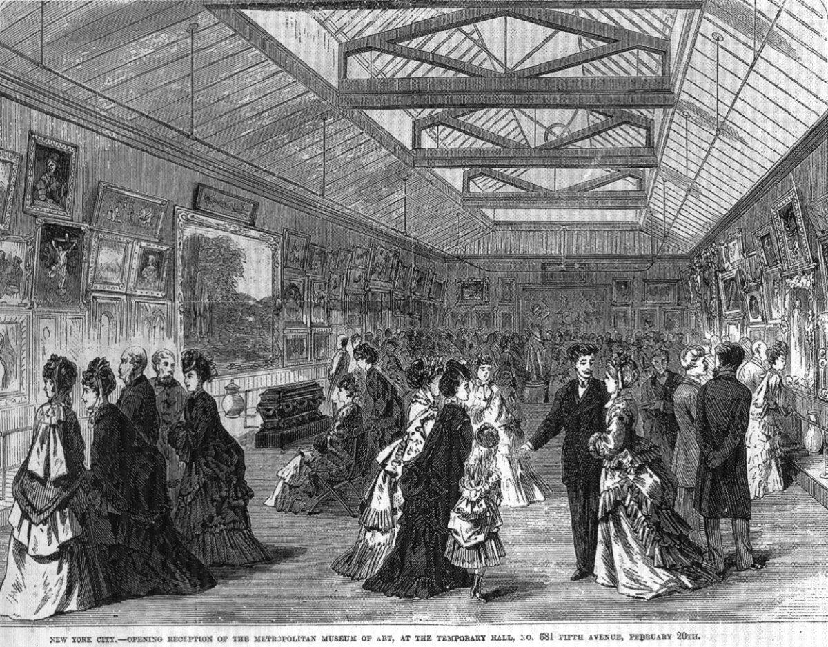 Opening reception in the picture gallery at 681 Fifth Avenue, Feb. 20, 1872; wood-engraving published in Frank Leslie's Weekly, March 9, 1872. (Public Domain)