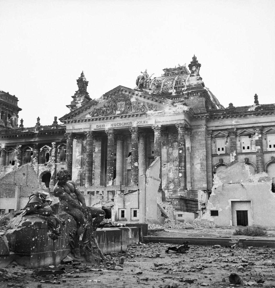 The Reichstag, photo taken after the bombing of Berlin, was a target that the Soviet marshals wanted. (Public Domain)