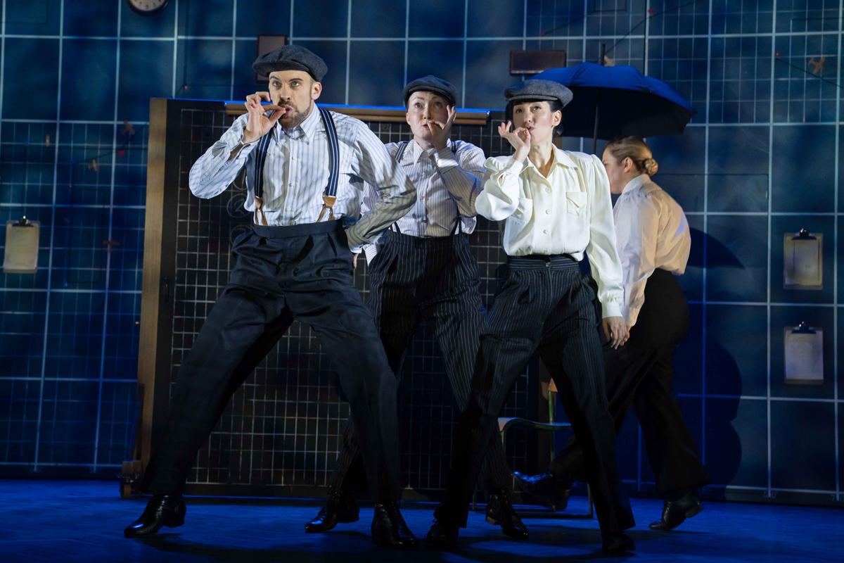 (L–R) Charles Cholmondeley (David Cumming), Ewen Montagu (Natasha Hodgson), Jean Leslie (Claire-Marie Hall), in "Operation Mincemeat." (Julieta Cervantes)