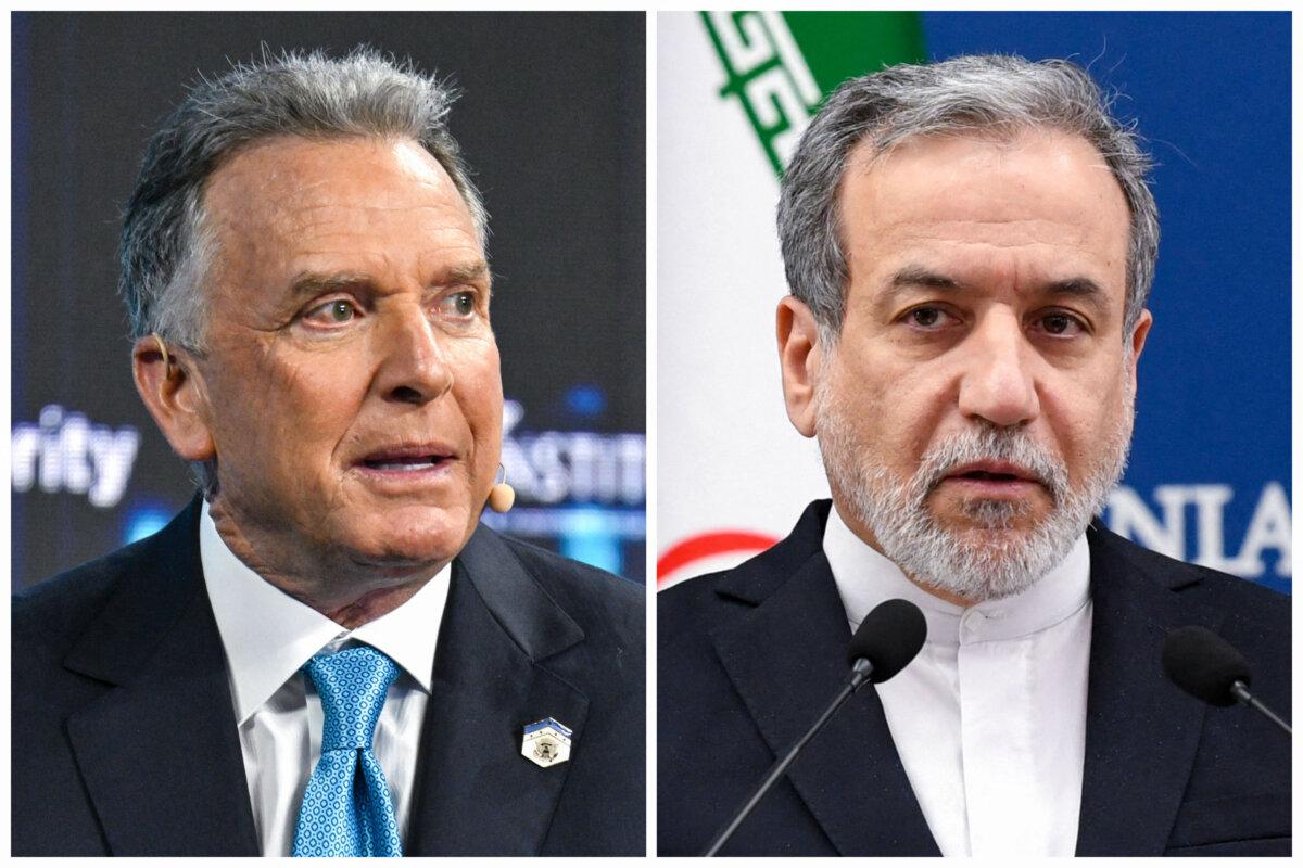 (Left) U.S. special envoy to the Middle East Steve Witkoff speaks during the FII Priority Summit in Miami Beach, Fla., on Feb. 20, 2025. (Right) Iranian Foreign Minister Abbas Araghchi attends a press conference in Yerevan, Armenia, on March 25, 2025. (Chandan Khanna, Karen Minasyan/AFP via Getty Images)