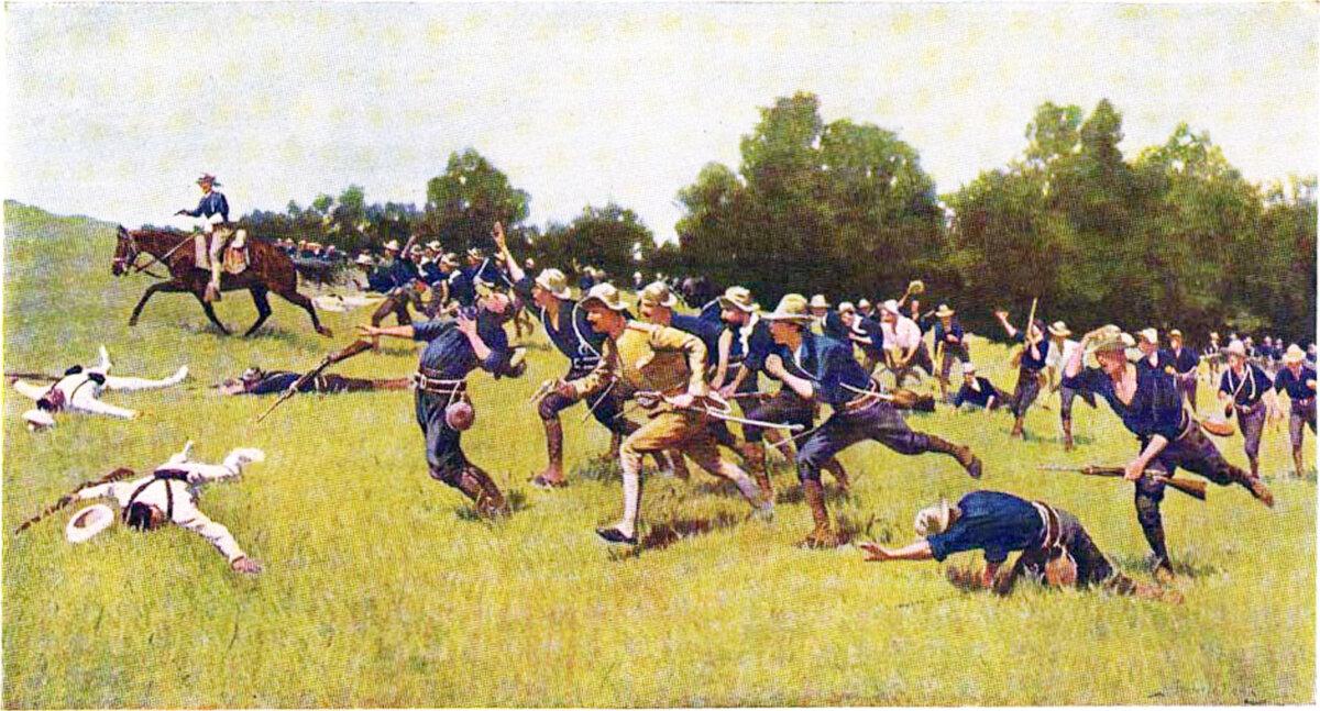 "Charge of the Rough Riders on San Juan Heights” by Frederic Remington. Theodore Roosevelt leads the charge on his horse, Little Texas. (Public Domain)