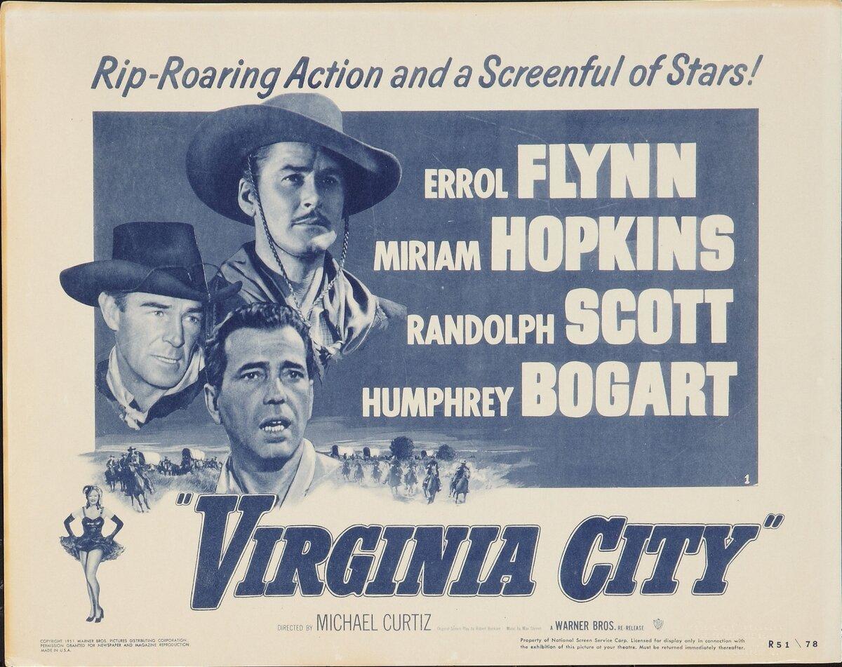 A lobby card for "Virginia City," showing its male stars. (Warner Bros./MovieStillDb)