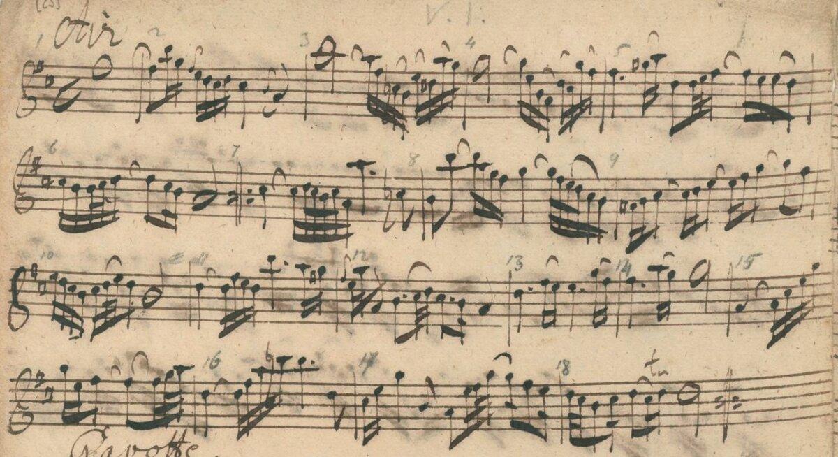 "Air," from Orchestral Suite No. 3 by J.S. Bach, manuscript. (<a href="https://commons.wikimedia.org/w/index.php?title=User:Baroqueviolin&action=edit&redlink=1">Baroqueviolin</a>/<a href="https://creativecommons.org/licenses/by-sa/4.0/">CC BY-SA 4.0</a>)