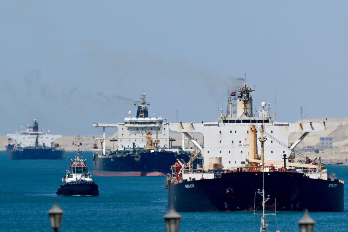 Ships sail along Egypt's Suez Canal near Ismailia, Egypt, on April 16, 2025. (KHALED DESOUKI/AFP via Getty Images)