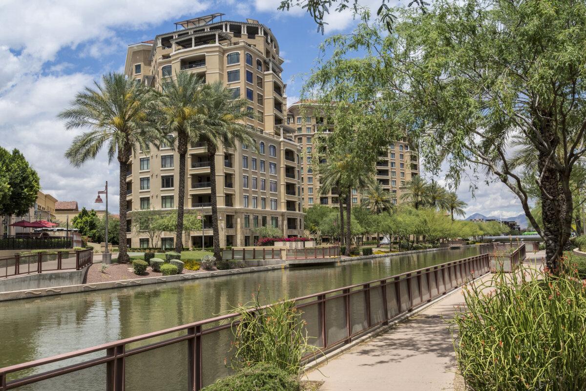 Buildings and walkways along the Salt River Project canal in downtown Scottsdale, Ariz. (Chris Curtis/Dreamstime/TNS)
