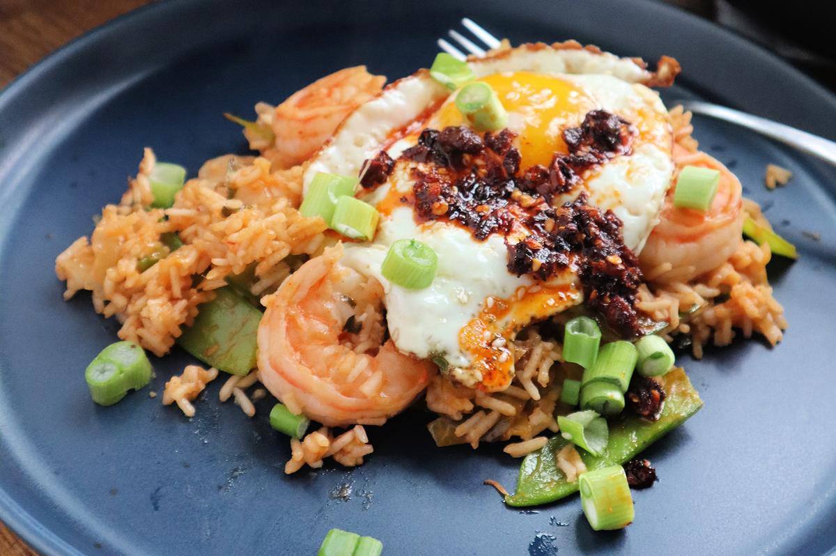 Kimchi and Shrimp-Fried Rice Stir-Fry Packs a Protein Punch