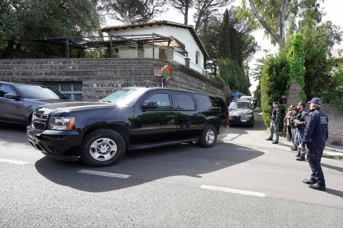 U.S. delegates leave the Omani Embassy in Rome after a closed-door meeting with an Iranian delegation to discuss Tehran's rapidly advancing nuclear program, on April 19, 2025. (Andrew Medichini/AP Photo)