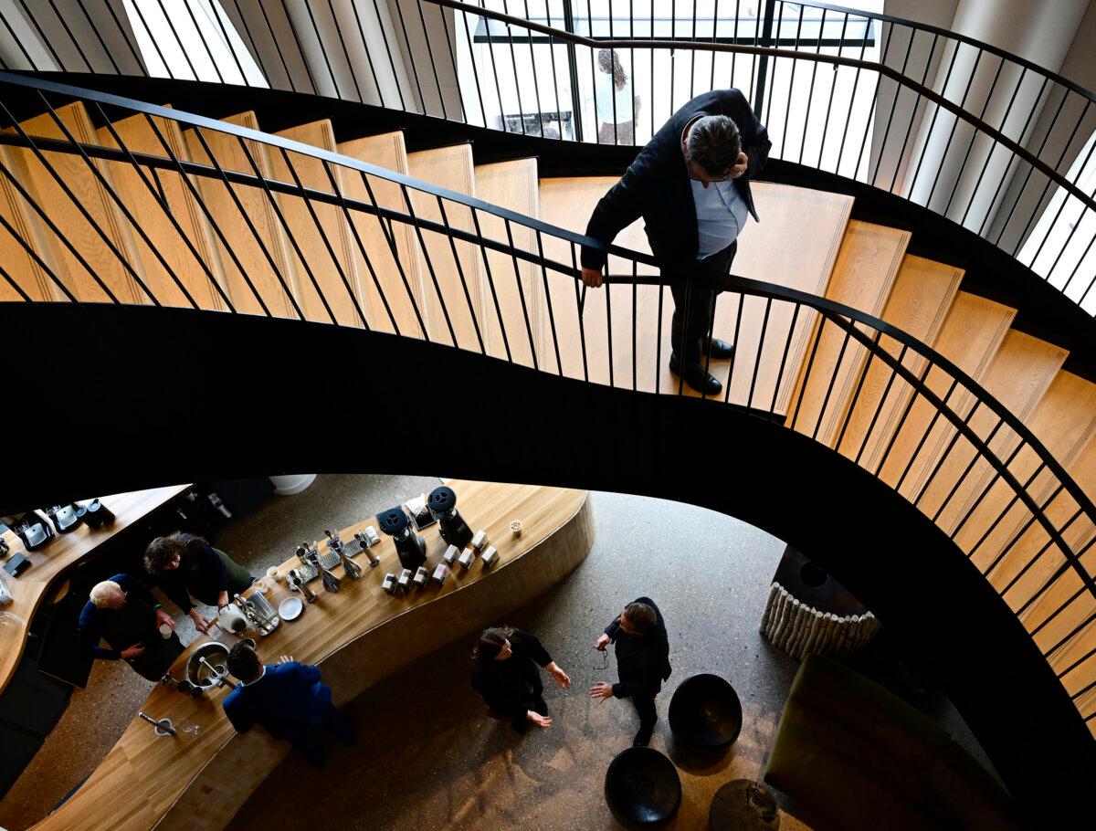 Grand staircase in the new Populus Hotel in downtown Denver, Oct. 17, 2024. (Andy Cross/The Denver Post/TNS)