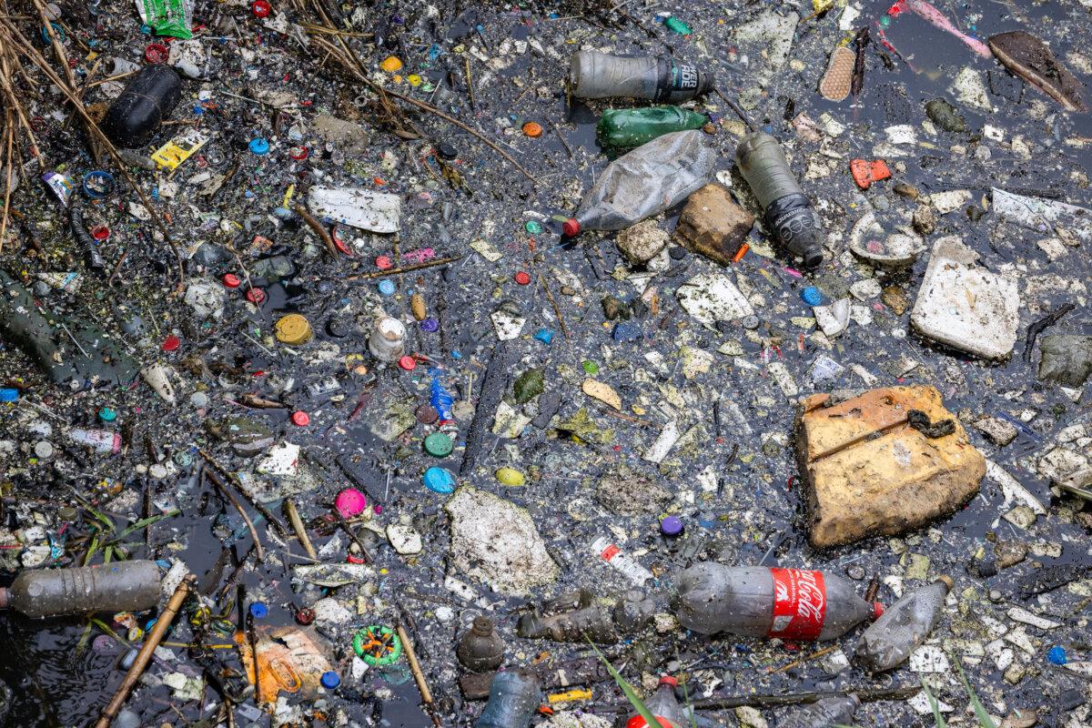 Garbage accumulates along the Tijuana River outside San Diego, California on September 19, 2024 (John Fredrick/Epoch Times)