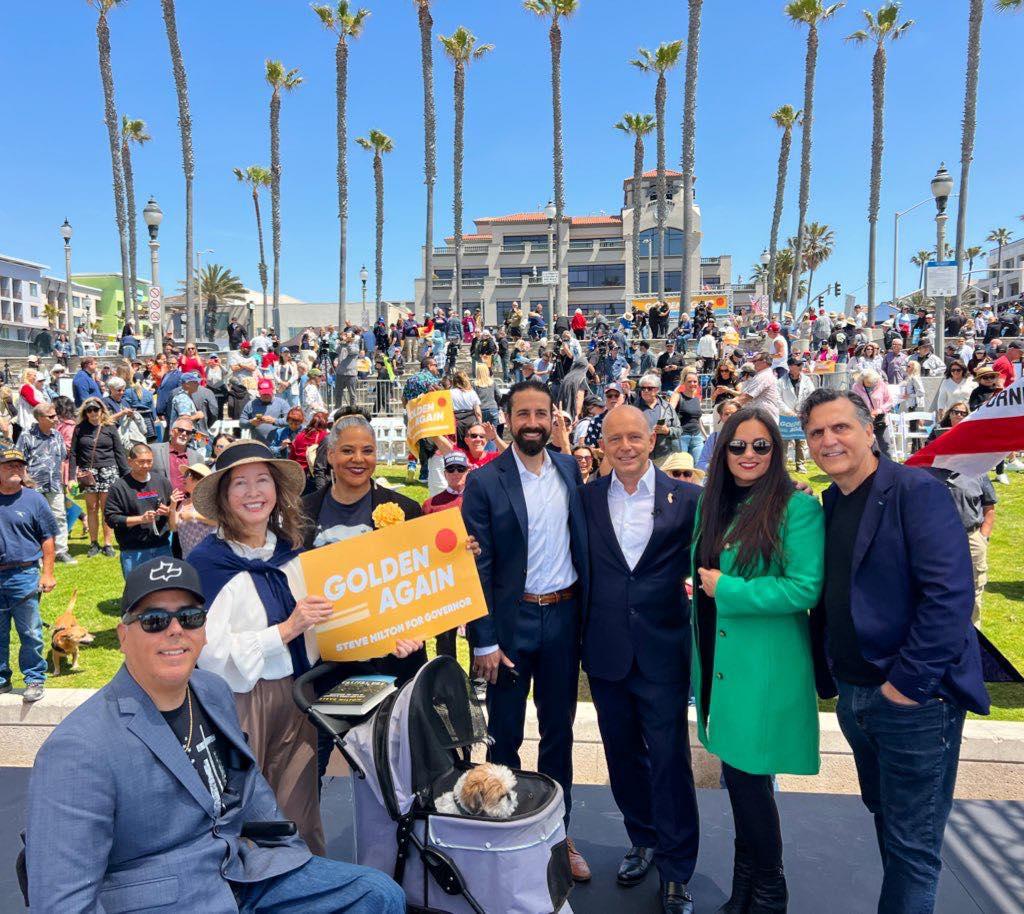 Political commentator Steve Hilton entered the 2026 governor's race in California on April 22, 2025, during a rally in Huntington Beach, Calif. (Courtesy of Steve Hilton for Governor)