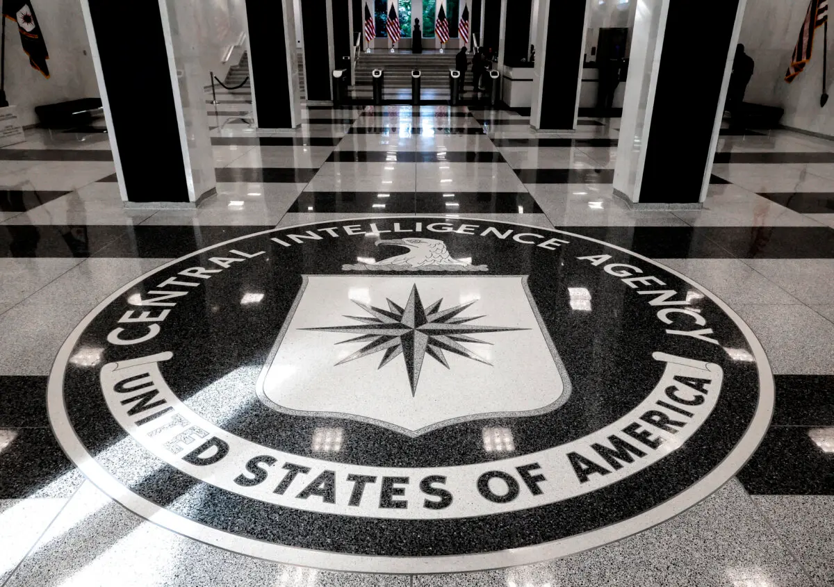 The seal of the Central Intelligence Agency at the entrance of the agency headquarters in McLean, Va., on Sept. 24, 2022. (Evelyn Hockstein/Reuters)