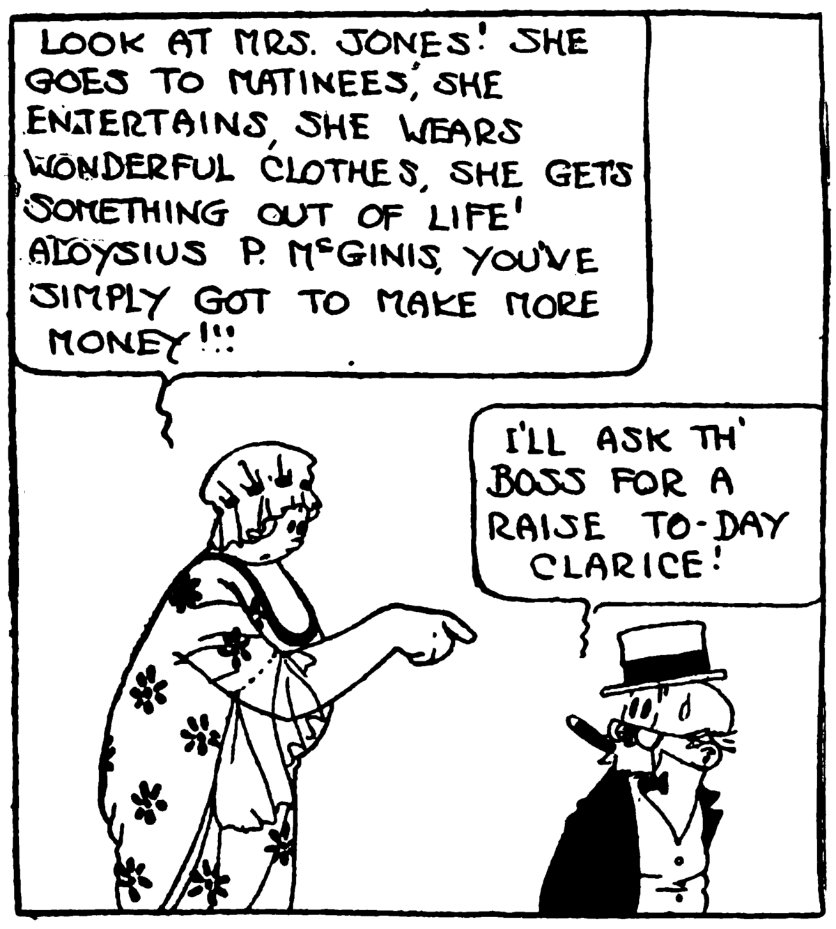 Panel from the 1920 comic strip "Keeping up With the Joneses" by Arthur Ragland "Pop" Momand. (Public Domain)