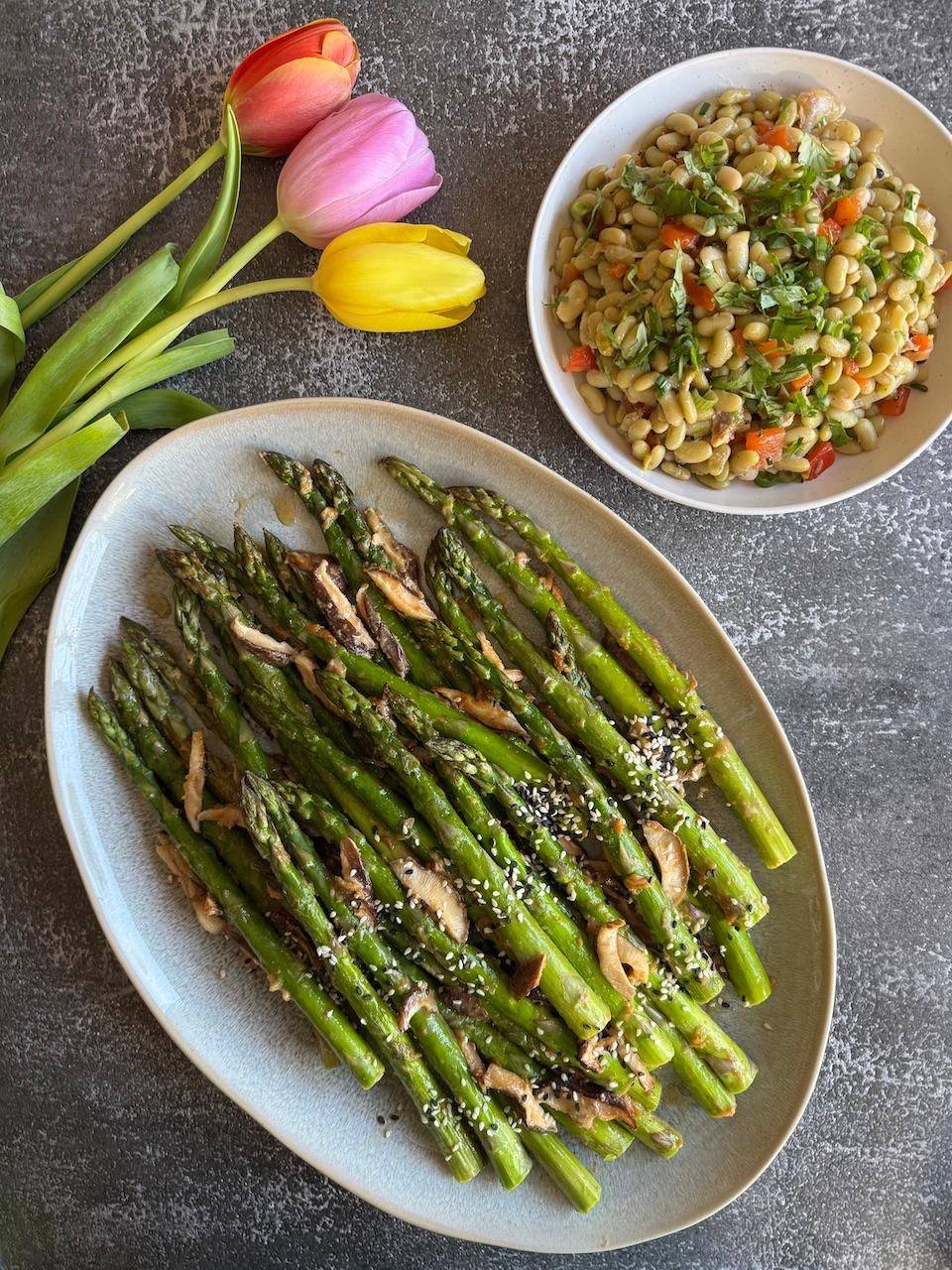 Enjoy a medley of veggies including asparagus, shitake mushrooms, flageolet beans, and leeks. (JeanMarie Brownson/TCA)