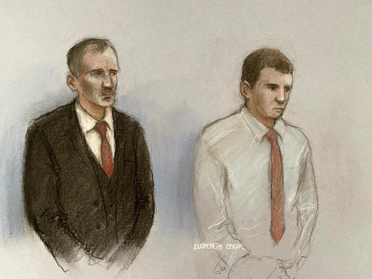Daniel Graham and Adam Carruthers appearing in the dock at Newcastle Magistrates' Court accused of felling the Sycamore Gap tree, on May 15, 2024. (Elizabeth Cook/PA)
