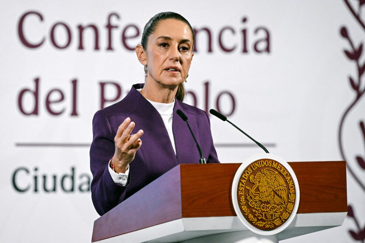 Mexican President Claudia Sheinbaum announces retaliatory tariffs against the United States at the National Palace in Mexico City on March 4, 2025. (Alfredo Estrella/AFP via Getty Images)