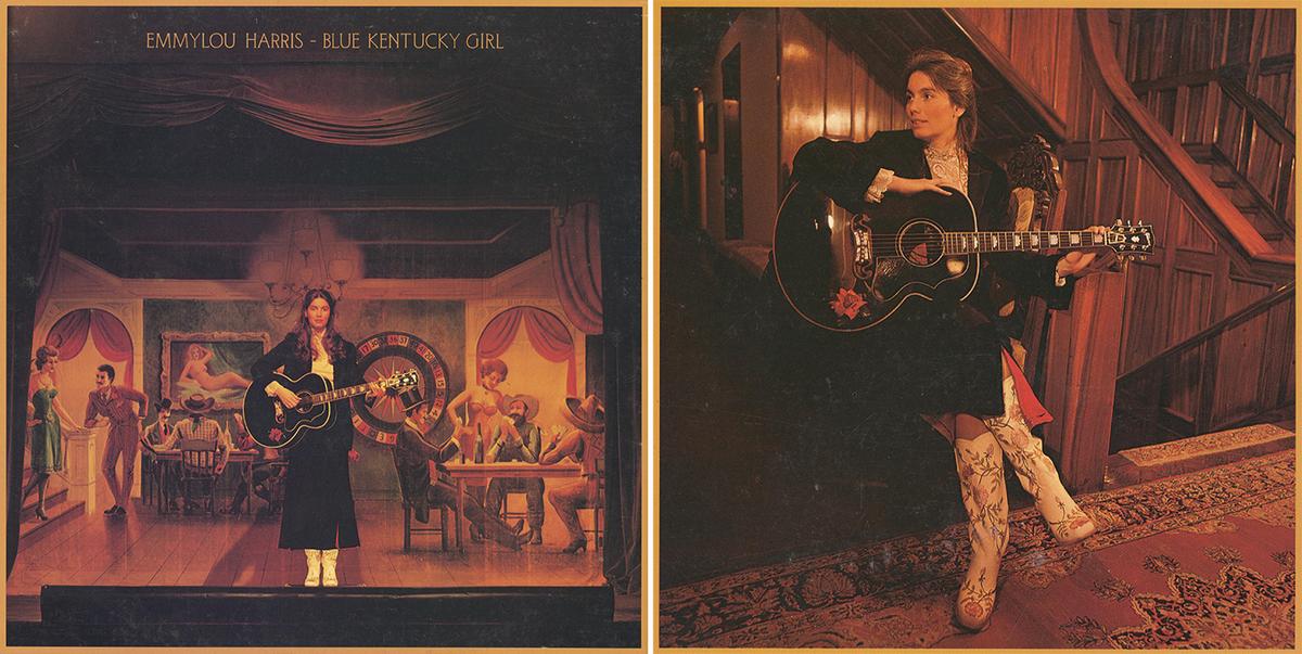 Details from the front and back of Emmylou Harris's 1979 album "Blue Kentucky Girl." Internet Archive. (Public Domain)