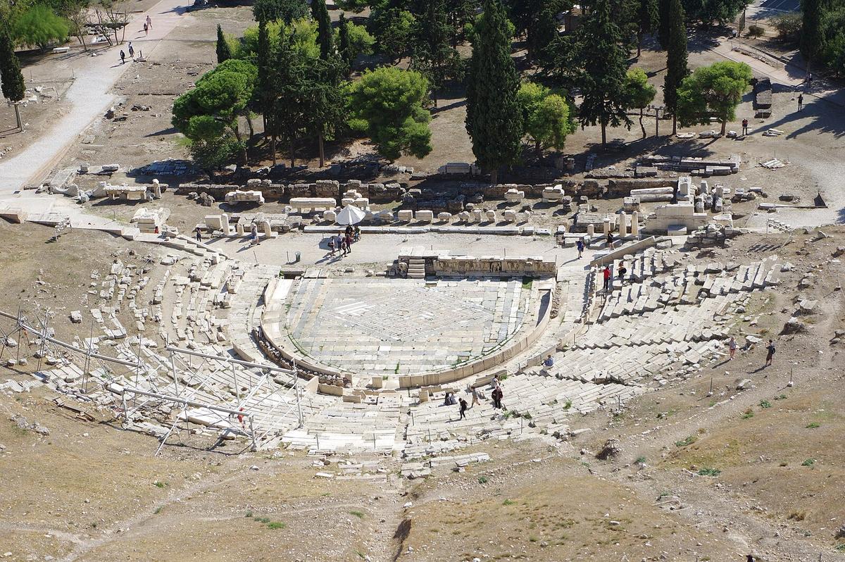 The Athenian Theater of Dionysus was the central locale for the Dionysia, a yearly celebration that attracted thousands of visitors. (<a href="https://en.wikipedia.org/wiki/User:Berthold_Werner">Berthold Werner</a>/<a href="https://creativecommons.org/licenses/by-sa/3.0/deed.en">CC BY-SA 3.0</a>)