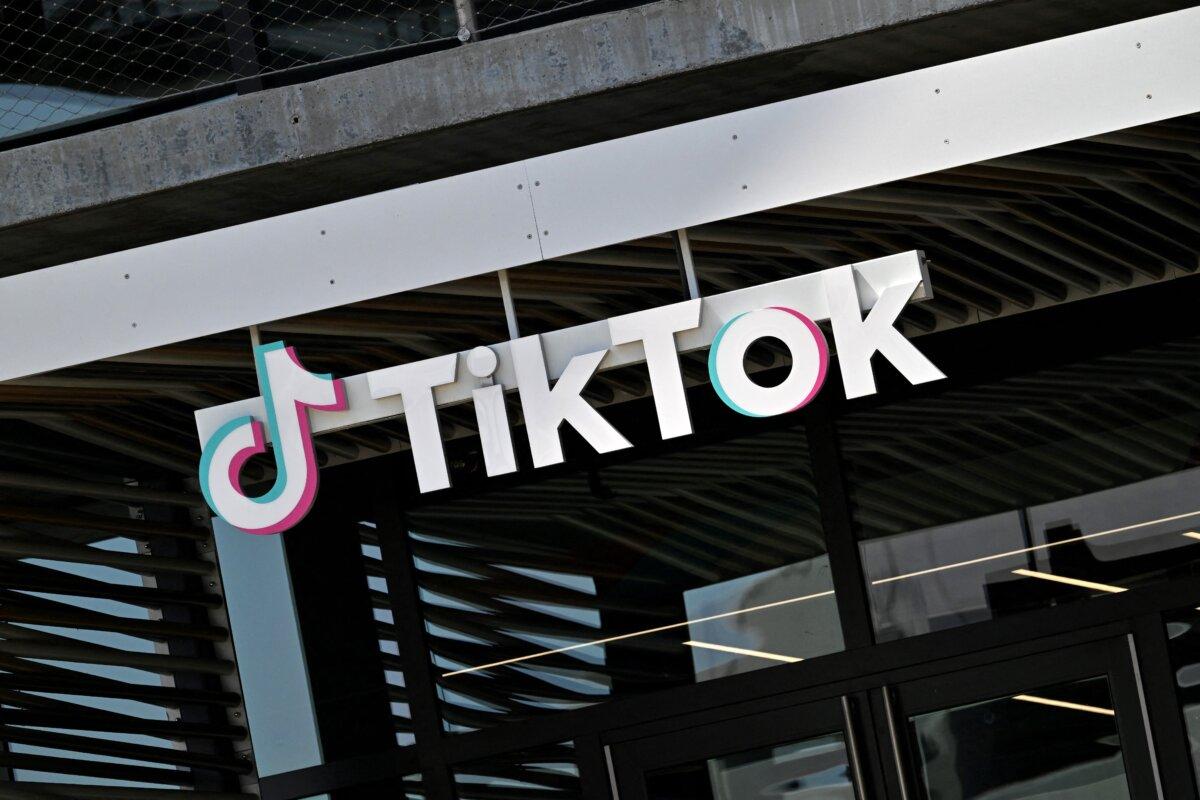 The TikTok logo outside the Chinese video app company’s Los Angeles offices in Culver City, Calif., on April 4, 2025. (Robyn Beck/AFP via Getty Images)