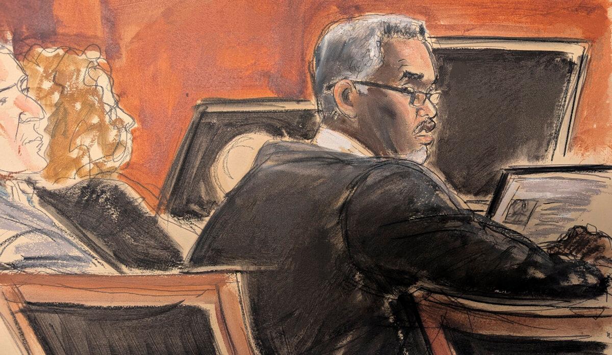Sean Diddy Combs sits at the defense table before the start of jury selection at Manhattan federal court in New York on May 5, 2025. (Elizabeth Williams via AP)