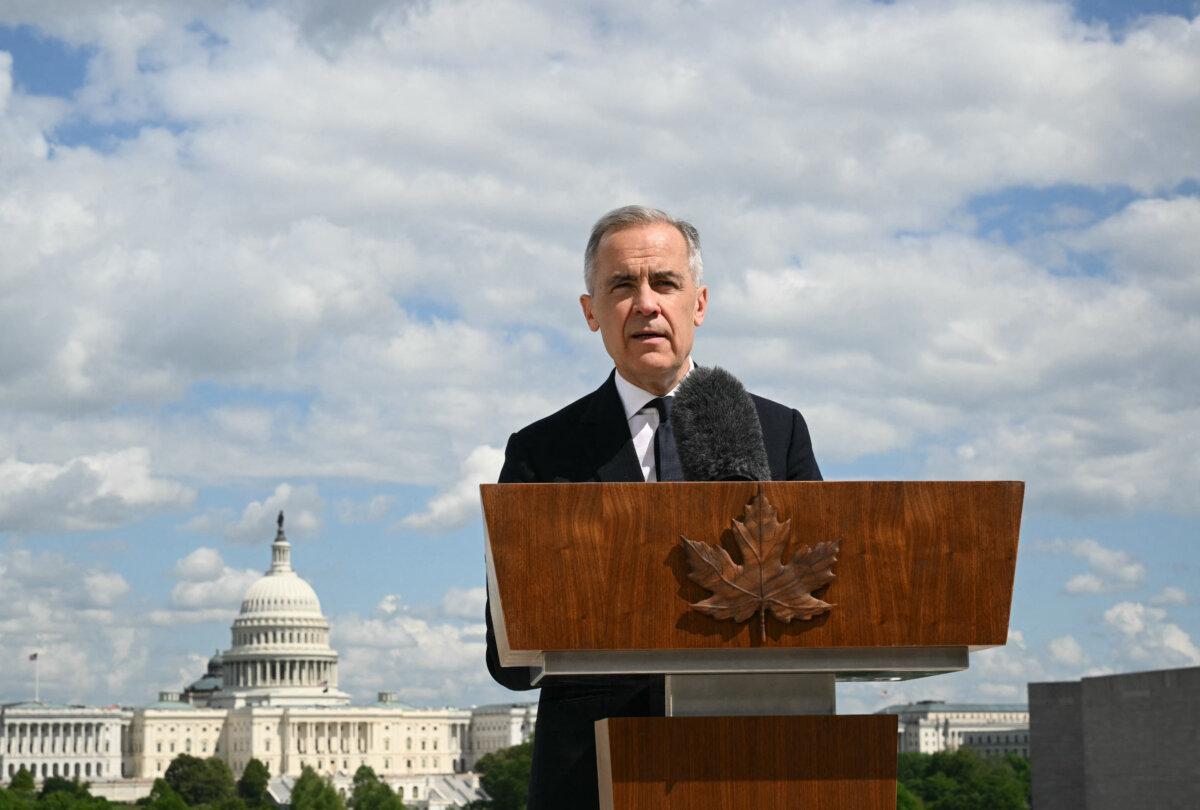 Canadian Prime Minister Mark Carney speaks to the media after a meeting with U.S. President Donald Trump in Washington on May 6, 2025. (Mandel Ngan/AFP via Getty Images)