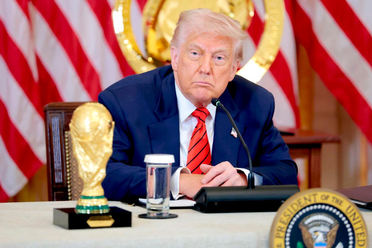 President Donald Trump speaks during a meeting with the White House Task Force for the 2026 World Cup in the East Room of the White House on May 6, 2025. (Anna Moneymaker/Getty Images)