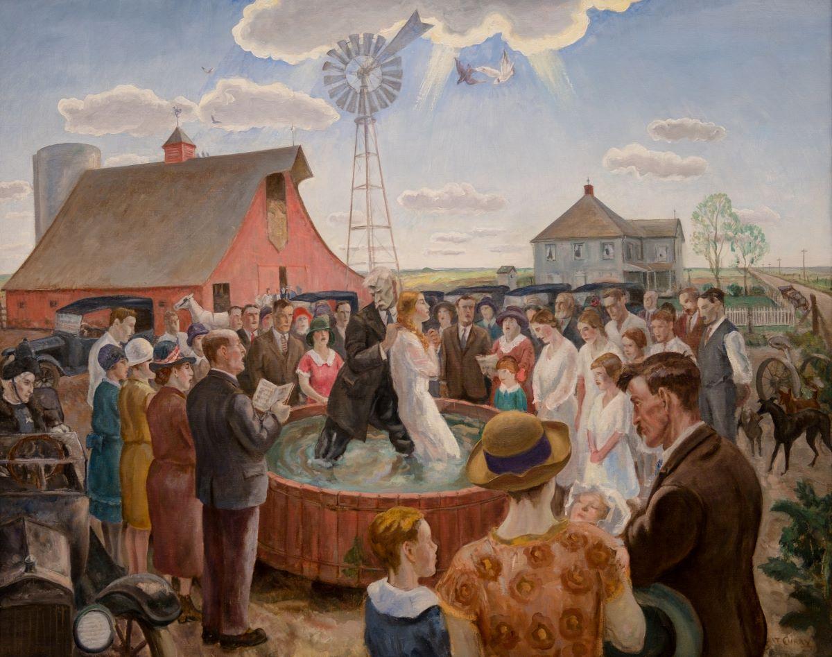 An example of the Regionalism genre set in the Midwest. "Baptism in Kansas," 1926, by John Steuart Curry. Whitney Museum of Art, New York City. (Public Domain)