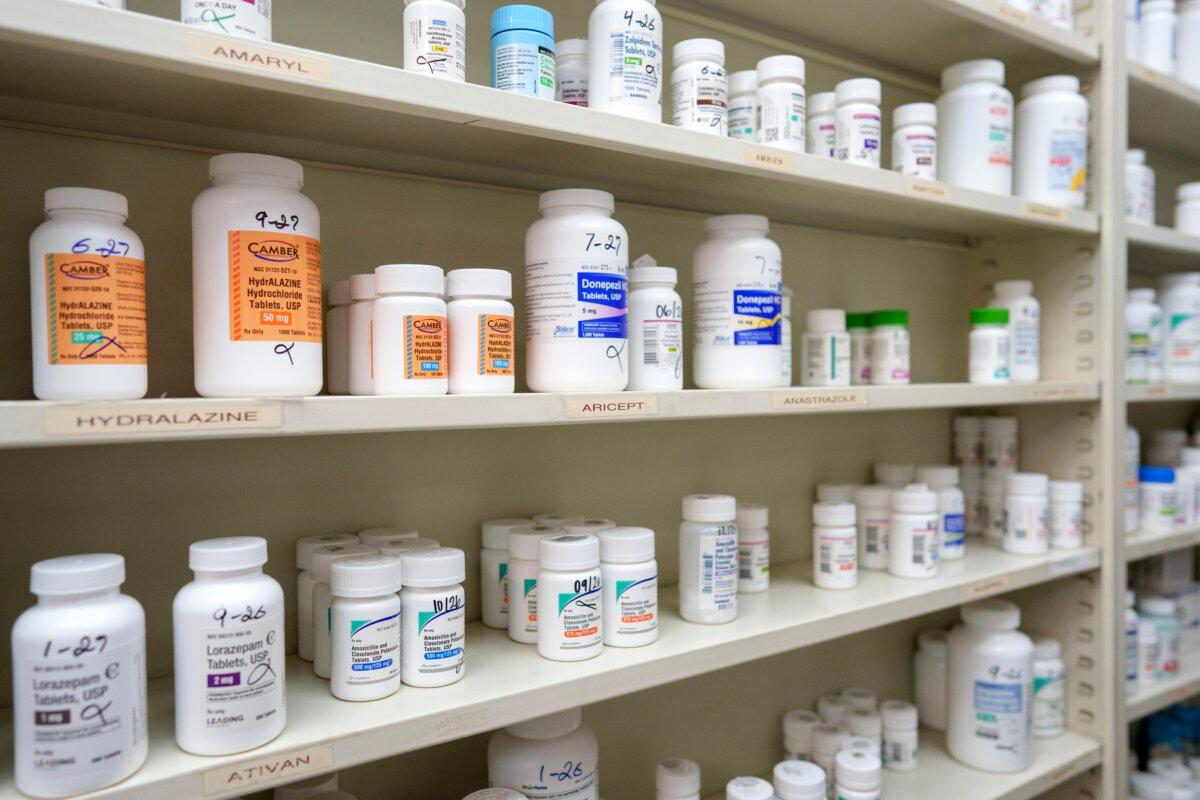 Medications on shelves at a pharmacy in Los Angeles, Calif., on May 12, 2025. (Eric Thayer/Getty Images)