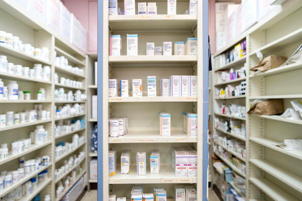 Medications are stored on shelves at a pharmacy in Los Angeles on May 12, 2025. (Eric Thayer/Getty Images)