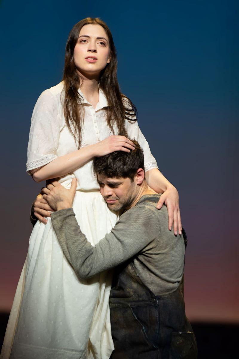 Nellie (Lizzie McAlpine) is hugged by brother Floyd (Jeremy Jordan), in "Floyd Collins." (Joan Marcus)