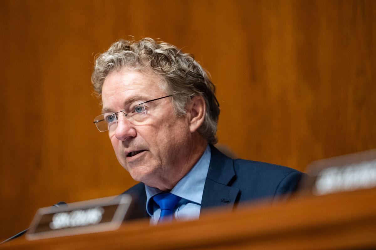 Sen. Rand Paul (R-Ky.) speaks during a hearing on Capitol Hill in Washington on May 14, 2025. (Madalina Vasiliu/The Epoch Times)
