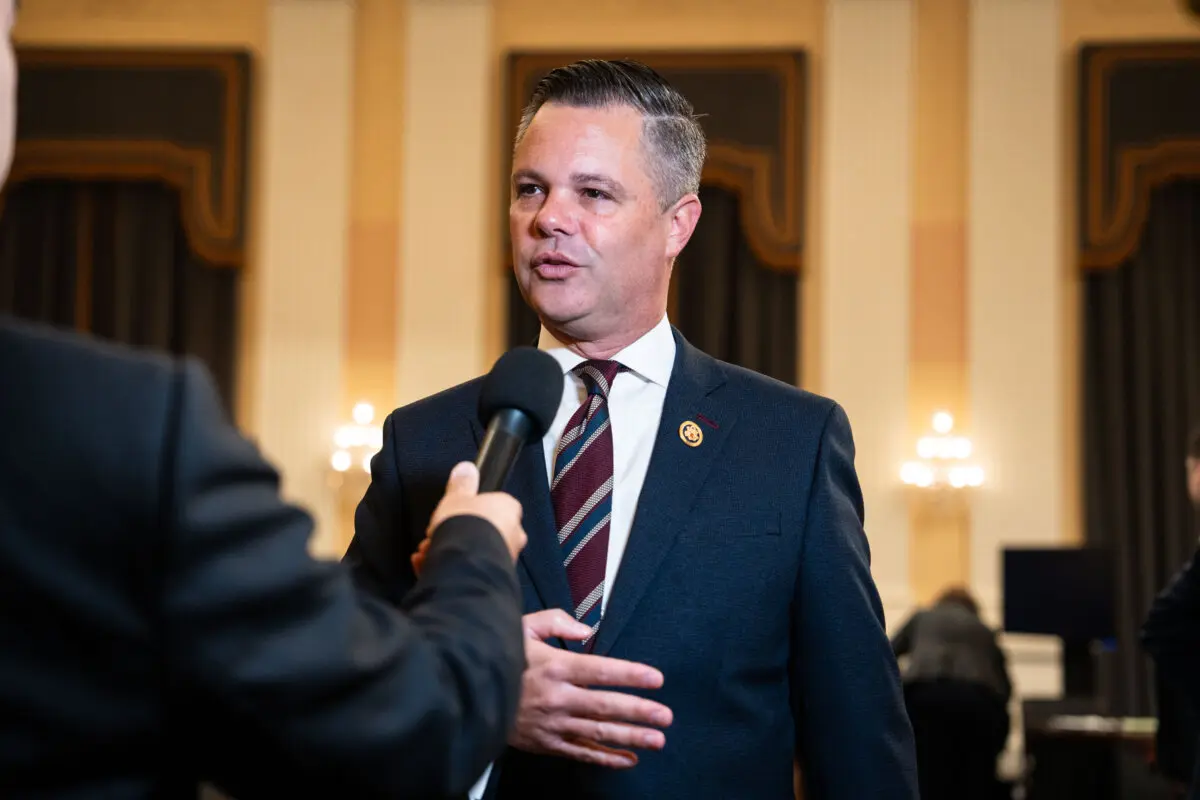 Rep. Zach Nunn (R-Iowa) speaks to reporters after a hearing on Capitol Hill in Washington on May 15, 2025. (Madalina Vasiliu/The Epoch Times)
