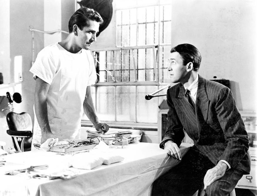 Wrongfully convicted Frank Wiecek (Richard Conte, L) and P.J. McNeal (James Stewart), in "Call Northside 777." (20th Century Fox/MovieStillsDB)