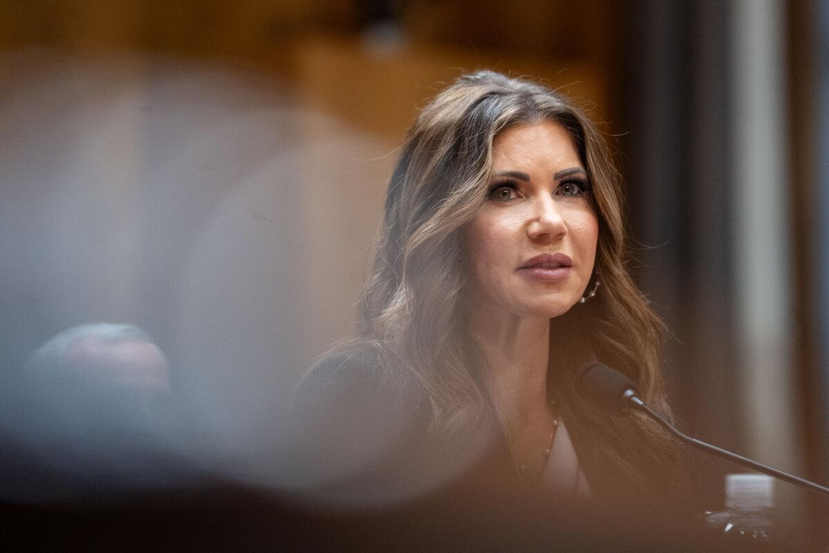 Homeland Security Secretary Kristi Noem testifies before the Senate Committee on Homeland Security and Governmental Affairs on Capitol Hill in Washington on May 20, 2025. (Madalina Vasiliu/The Epoch Times)