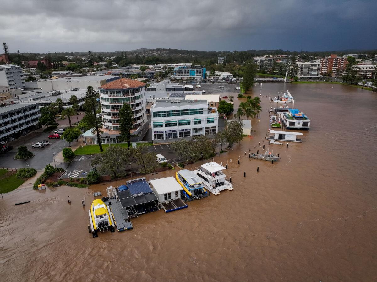 Flooding is seen in Port Macquarie, New South Wales on May 22, 2025. A slow-moving trough is dumping rain along the east coast of Australia, leaving thousands of people stranded (AAP Image/Lindsay Moller)