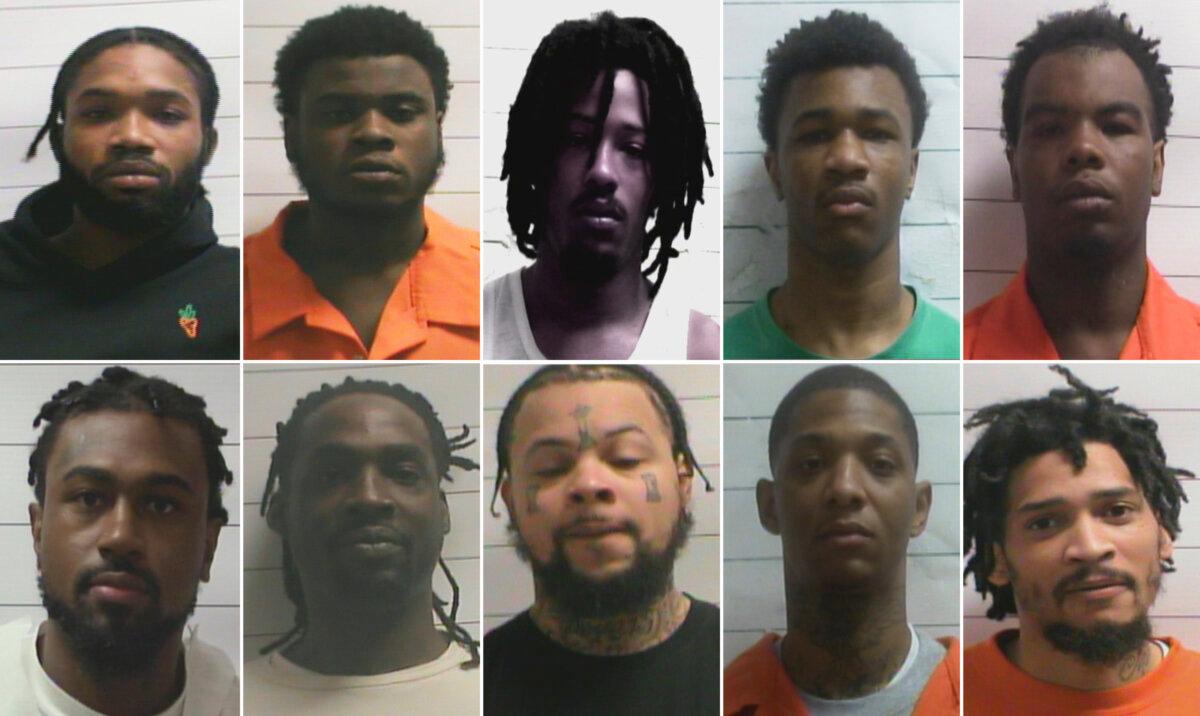 (Top L – R) Dkenan Dennis, Gary C Price, Robert Moody, Kendell Myles, and Corey E Boyd. (Bottom L – R) Lenton Vanburen Jr, Jermaine Donald, Antonine T Massey, Derrick D. Groves, and Leo Tate Sr. (Orleans Parish Sheriff's Office via AP)