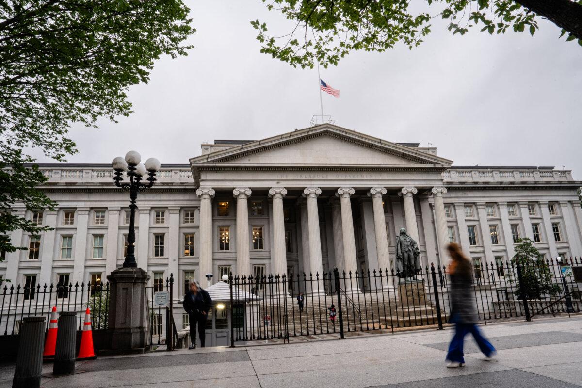 The Department of the Treasury in Washington, on May 21, 2025. (Madalina Vasiliu/The Epoch Times)