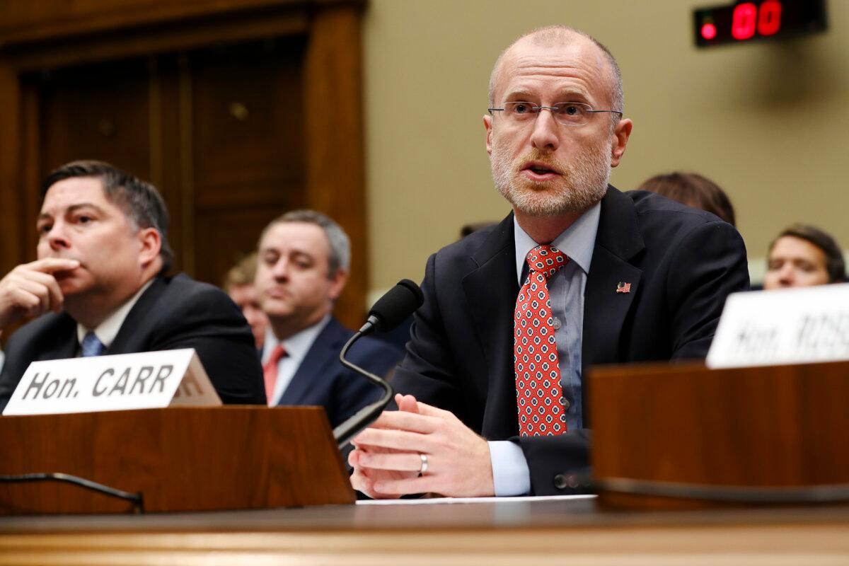 Federal Communications Commission Chair Brendan Carr testifies in the Rayburn House Office Building on Capitol Hill in Washington on Dec. 5, 2019. (Chip Somodevilla/Getty Images)