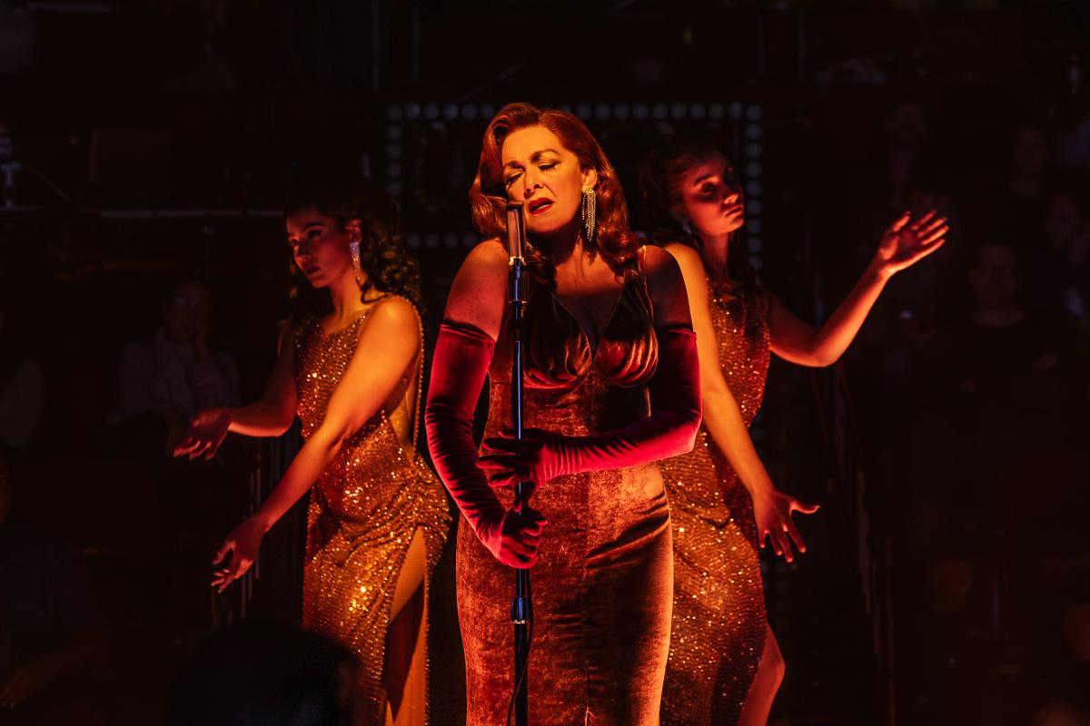 (L–R) Valeria Yamin, Michele Pawk, and Julia Grondin perform in "Just in Time." (Matthew Murphy and Evan Zimmerman)