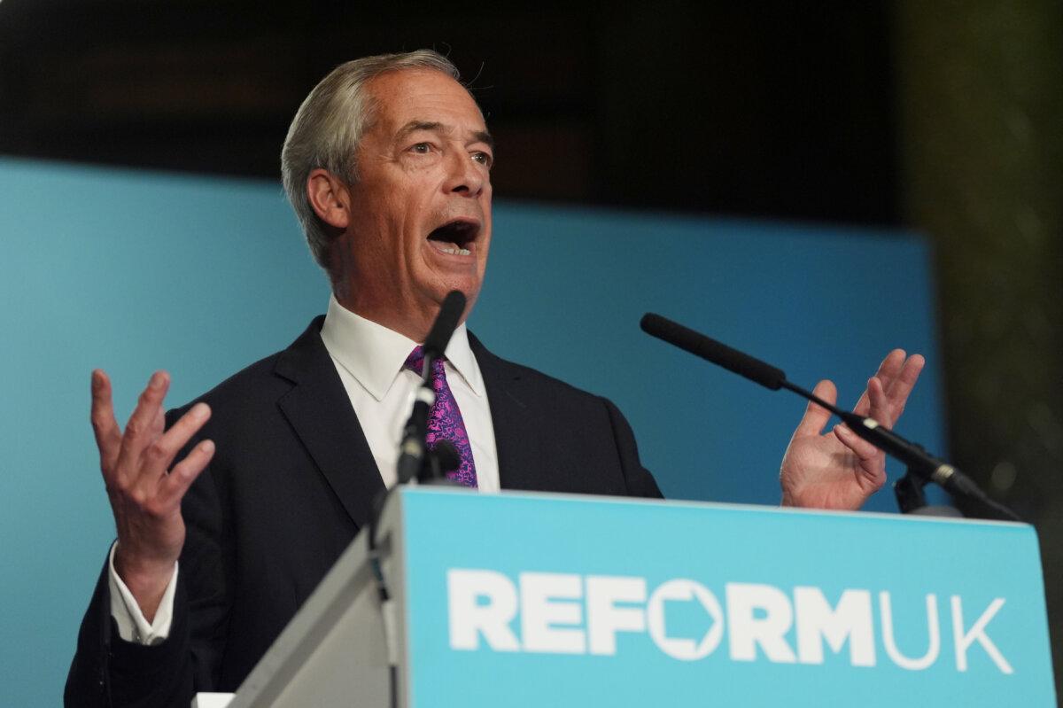 Reform UK leader Nigel Farage speaks during a press conference in Westminster, London, on May 27, 2025. (Ben Whitley/PA)