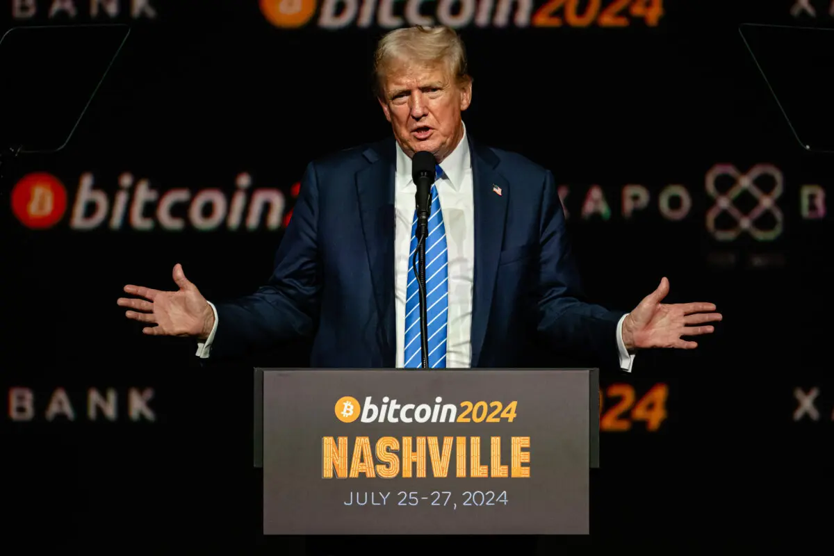 House Passes Landmark Stablecoin Bill, Sends It to Trump’s Desk 2 Then-Republican presidential candidate Donald Trump gives a keynote speech on the third day of the Bitcoin 2024 conference at Music City Center in Nashville on July 27, 2024. (Jon Cherry/Getty Images)