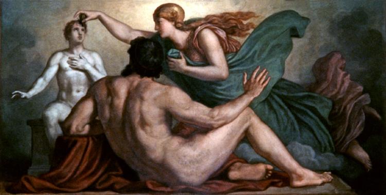 Prometheus watches Athena endow his creation with reason. Painting by Christian Griepenkerl, 1877. (Public Domain)