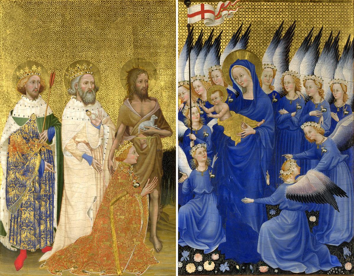 Interior panels from "The Wilton Diptych," circa 1395–1399, by an unknown English or French artist. Egg tempera on wood. National Gallery, London. (Public Domain)