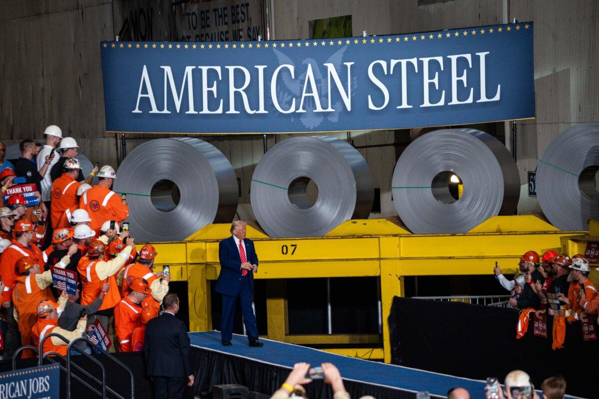 President Donald Trump arrives to deliver a speech at the U.S. Steel Corporation–Irvin Works in West Mifflin, Pa., on May 30, 2025. (Madalina Vasiliu/The Epoch Times)
