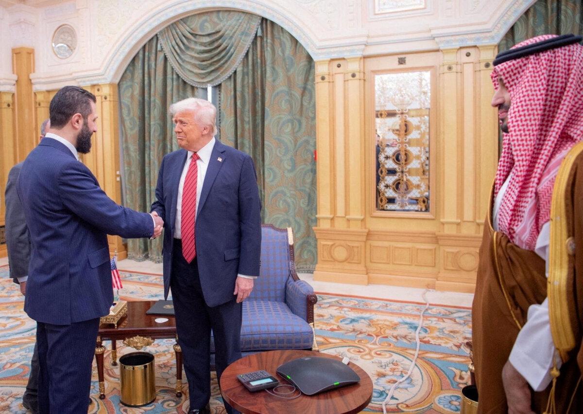 President Donald Trump meets with Syrian President Ahmed al-Sharaa in Riyadh, Saudi Arabia, on May 14, 2025. (Saudi Press Agency/Handout via Reuters)