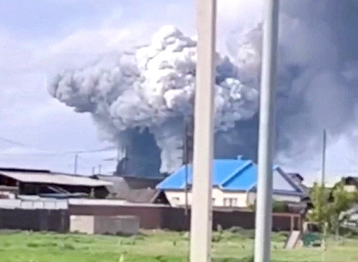 Smoke rises above the area following what local authorities called a drone attack on a military unit in Sredny, in Russia's Irkutsk region, in this still image from a video published on June 1, 2025. (Governor of Irkutsk Region Igor Kobzev via Telegram/Handout via Reuters)