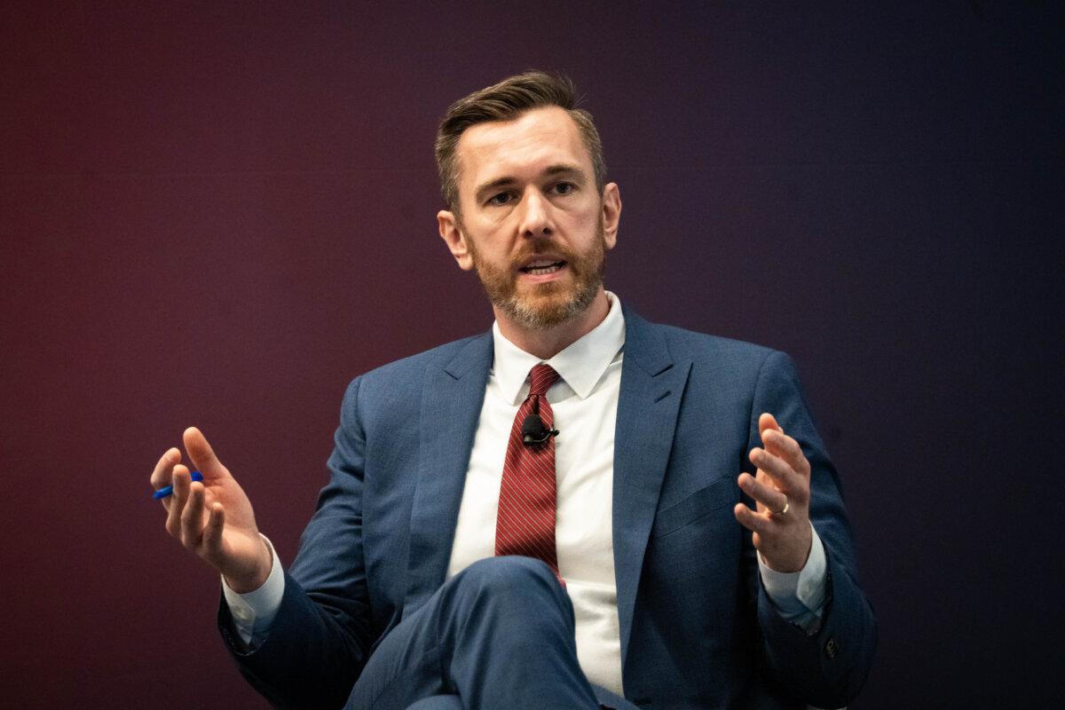 Gregory Allen, AI and semiconductor expert at the Center for Strategic and International Studies, speaks during the AI+ Expo in Washington on June 2, 2025. (Madalina Vasiliu/The Epoch Times)
